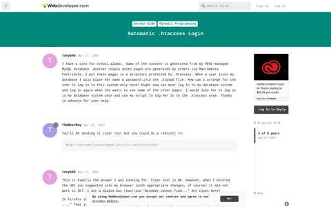 Automatic .htaccess Login - WebDeveloper.com Forums