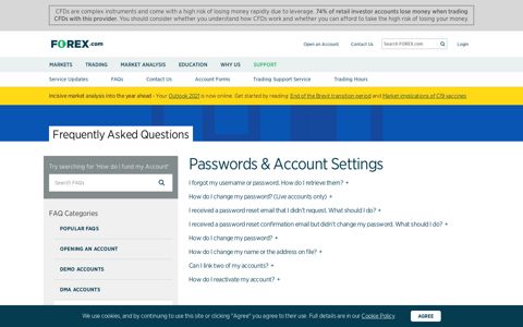 Passwords & Account Settings FAQs | FOREX.com UK