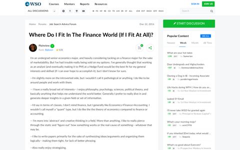 Where do I fit in the finance world (if I fit at all)? | Wall Street ...