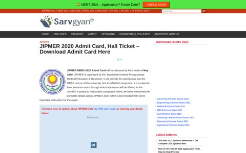 JIPMER 2020 Admit Card, Hall Ticket - Download Admit Card ...