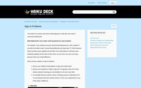 Sign-In Problems – Haiku Deck User Guide