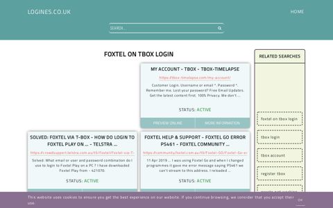foxtel on tbox login - General Information about Login - Logines.co.uk