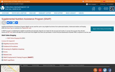 Supplemental Nutrition Assistance Program (SNAP) - Virginia ...