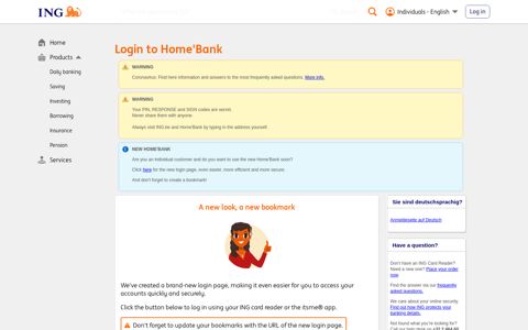 Login to Home'Bank - ING Belgium
