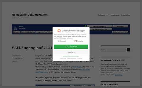 SSH-Zugang auf CCU2 einrichten - HomeMatic-Dokumentation