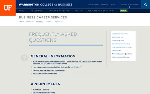 Frequently Asked Questions | Career Services | UF Warrington