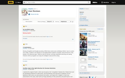 Charité (TV Series 2017– ) - User Reviews - IMDb