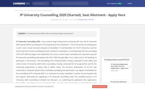 IP University Counselling 2020 (Started), Seat Allotment ...