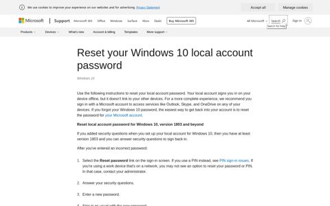 Reset your Windows 10 local account password