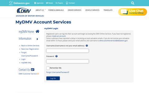MyDMV Account Services - Division of Motor Vehicles