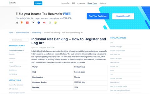 IndusInd Net Banking - How to Register and Log In? - ClearTax