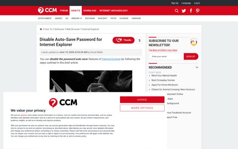 Disable Auto-Save Password for Internet Explorer - CCM