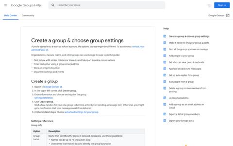 Create a group & choose group settings - Google Groups Help