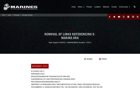 removal of links referencing e-marine.org - Marines.mil