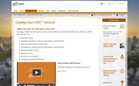 Creating Your HiSET Account (For Test Takers) - ETS