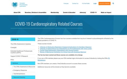COVID-19 Cardiorespiratory Related Courses | Canadian ...