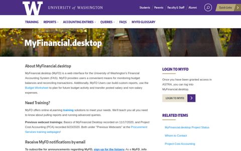 MyFinancial.desktop - UW Finance - University of Washington