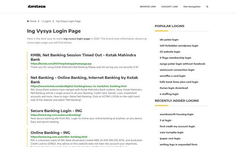 Ing Vysya Login Page ❤️ One Click Access - iLoveLogin