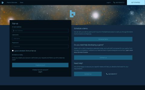 Sign Up | Brinkbit Cloud Game Platform