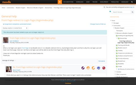 Moodle in English: Front Page redirect to Login Page (/login ...