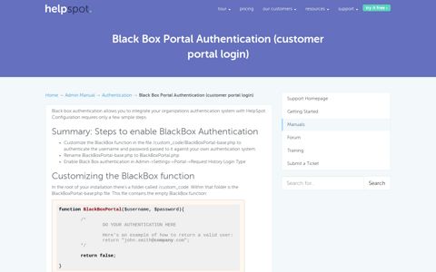 Black Box Portal Authentication (customer portal login)