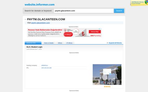 paytm.glacanteen.com at WI. GLA | Student Login