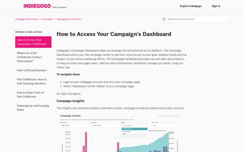 How to Access Your Campaign's Dashboard – Indiegogo Help ...