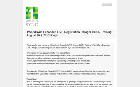 1WorldSync Expanded LIVE Registration - Kroger GDSN ...