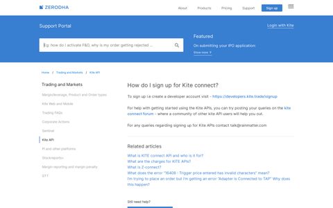 How do I sign up for Kite connect? - Zerodha – Support Portal