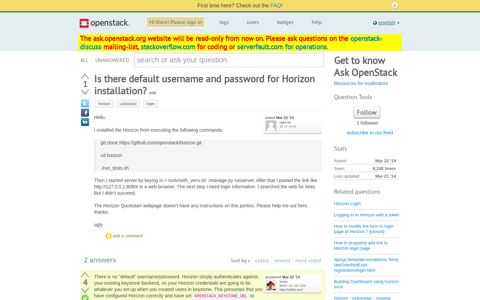 Is there default username and password for Horizon installation?