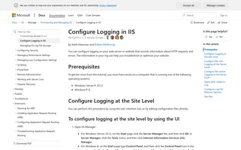 How to enable logging in Internet Information Services (IIS)