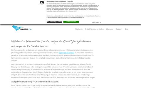 Webmail Zusatzfunktionen - E-Mail und Freemail von Emailn.de