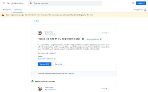 Please log in to the Google home app - Google Nest Community