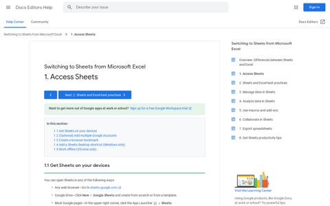 1. Access Sheets - Docs Editors Help - Google Support