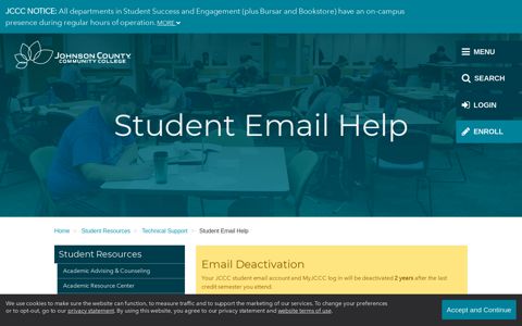 Student Email Help | Johnson County Community College