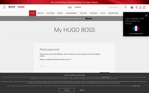 Reset password - Hugo Boss