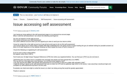 Issue accessing self assessment - the HMRC Community ...