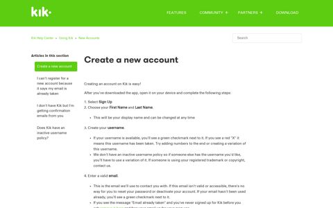 Create a new account – Kik Help Center