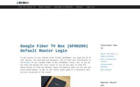 Google Fiber TV Box (GFHD200) - Default login IP, default ...