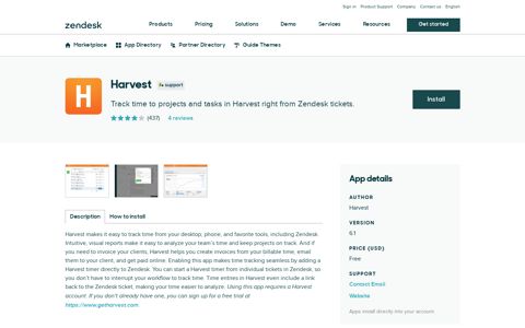 Harvest App Integration with Zendesk Support