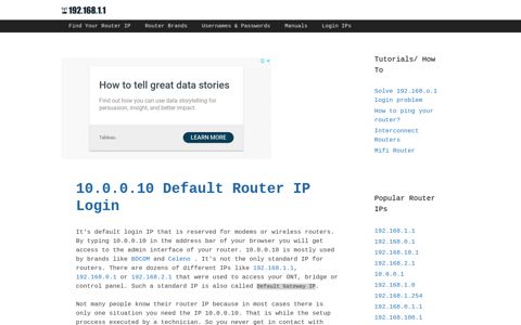 10.0.0.10 Default Router IP Login - 192.168.1.1