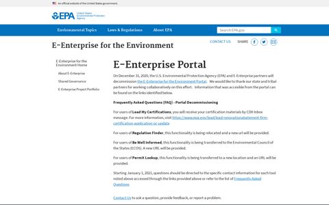 E-Enterprise Portal | E-Enterprise for the Environment | US EPA