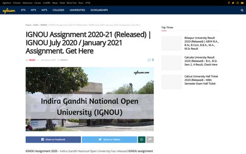 IGNOU Assignment 2020 (Released) - Jan/July 2020 ...