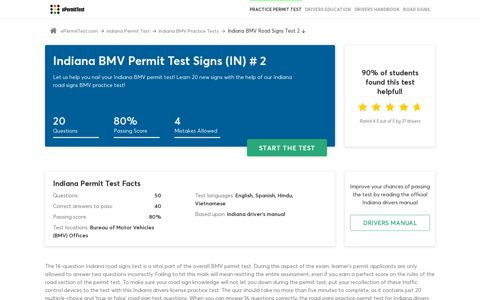 Indiana BMV Permit Test Signs (IN) # 2 | w/ IMAGES