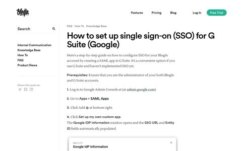 How to set up single sign-on (SSO) for G Suite (Google) - BlogIn