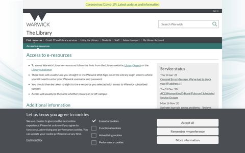 Access to e-resources - University of Warwick Library