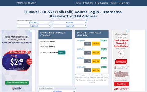 Huawei - HG533 (TalkTalk) Default Login with ... - Know My Router