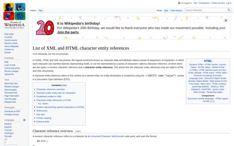 List of XML and HTML character entity references - Wikipedia