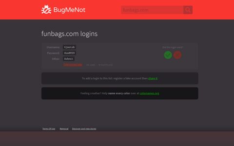 funbags.com passwords - BugMeNot