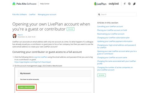 Opening your own LivePlan account when you're a guest or ...